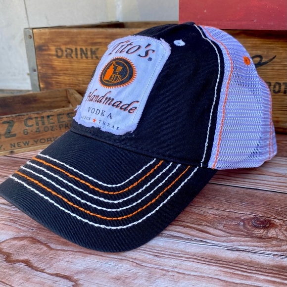 🆕🆕✨ TITO'S VODKA AUSTIN TX RETRO ADJ MESH TRUCKER HAT WITH PATCH O/S NWT - Picture 4 of 9